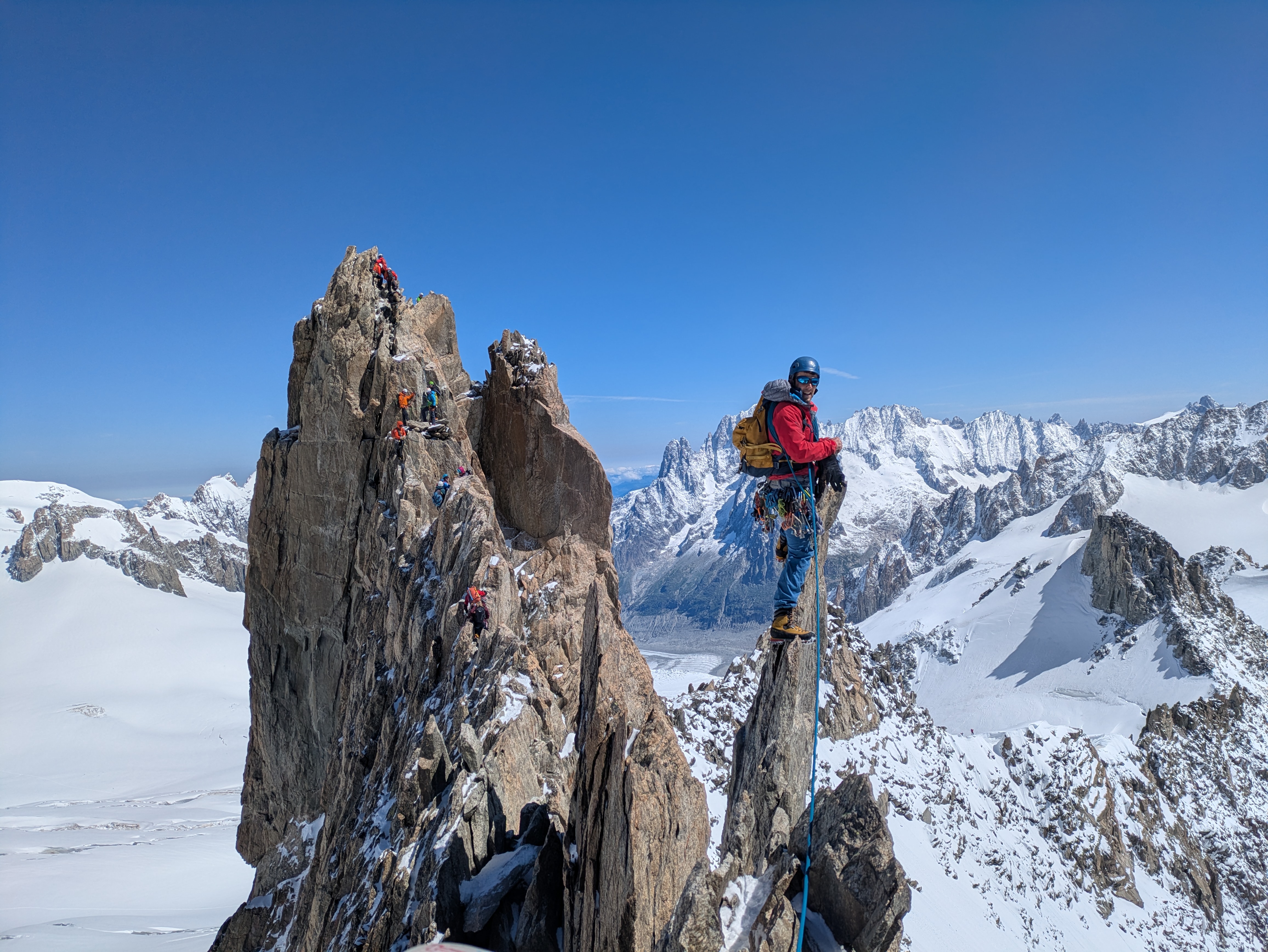 My friend re-enacting the cover of the Rockfax Chamonix Guidebook